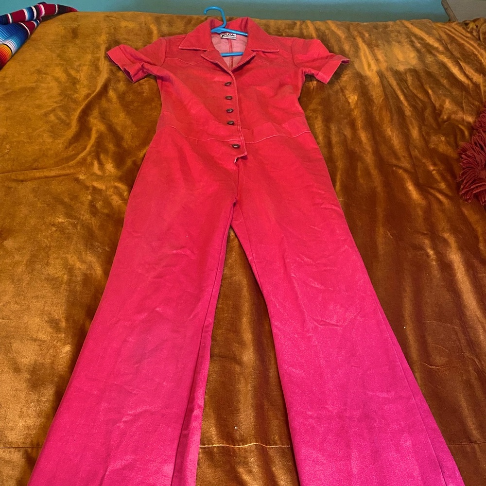 VINTAGE RED JEAN JUMPSUIT